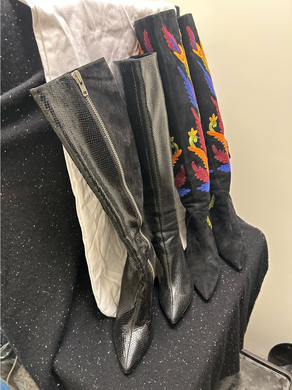 2 Pairs Alice & Olivia Tall Boots- Black/Multi-Color - Picture 2 of 8